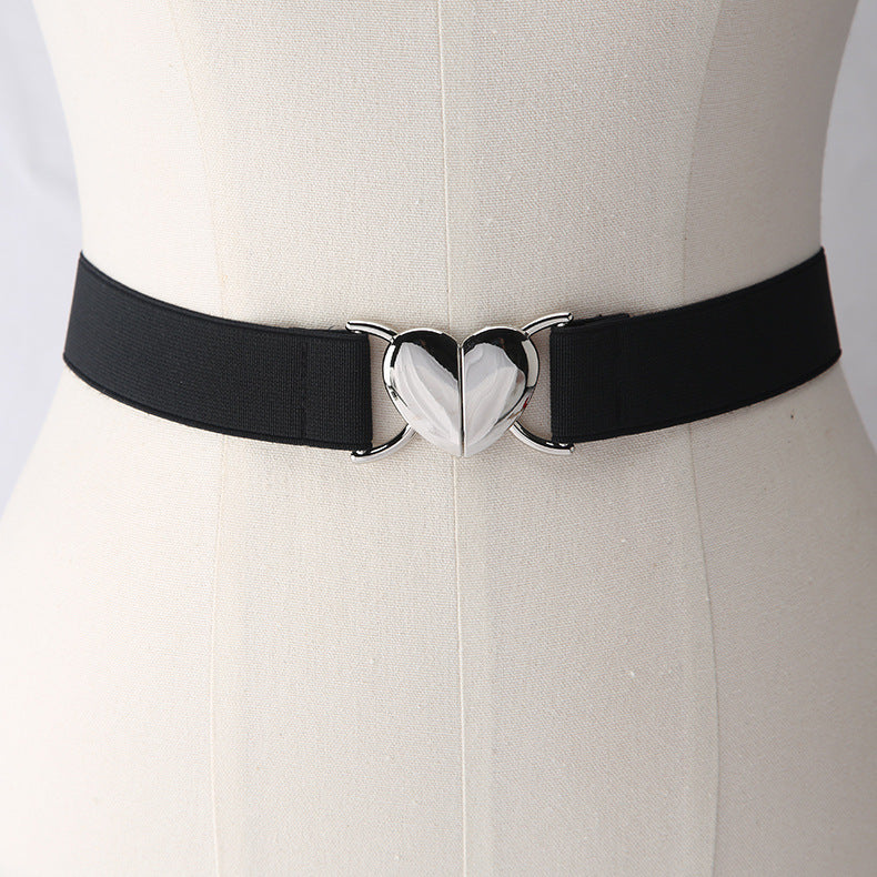 Black & Silver Heart Stretch Belt