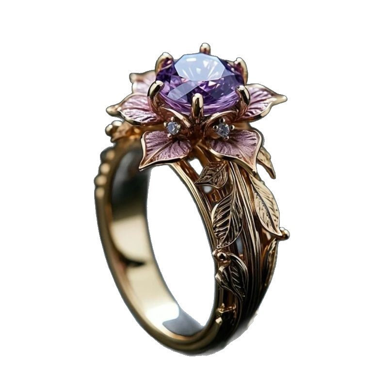 Exquisite 3D Purple Flower Ring
