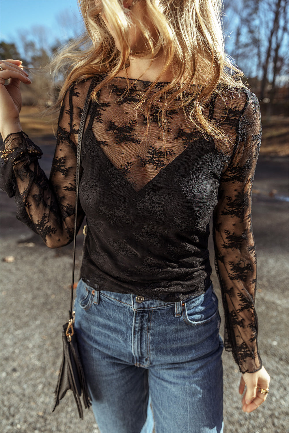 Black Lace Long Sleeve Top