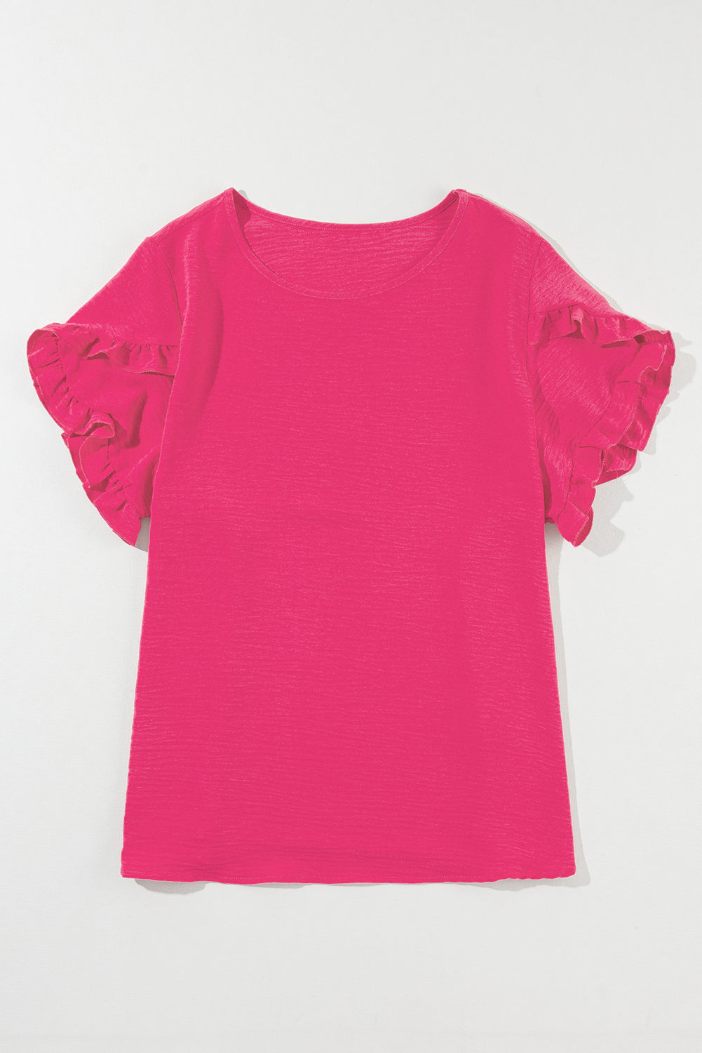 Bright Pink Ruffled Short Sleeve Top