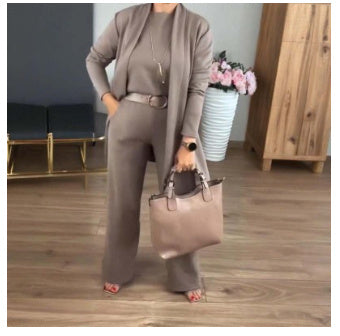 Autumn 3pc Long Sleeve Belted Pants Set