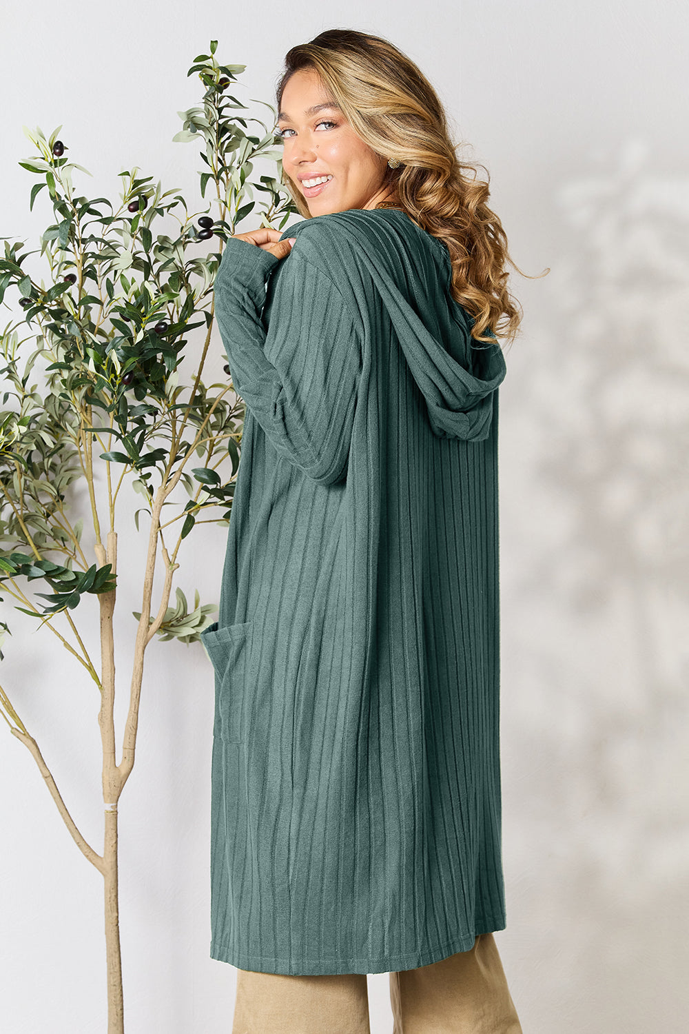 Plus Size Long Hooded Sweater Cardigan