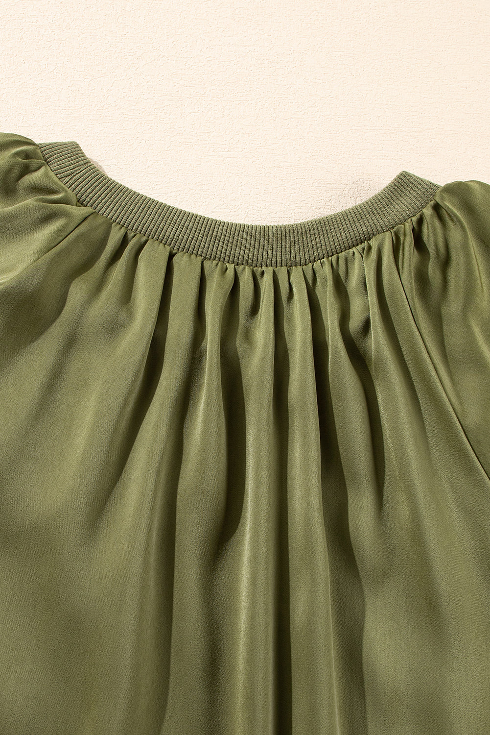Green Pleated Flutter Sleeve Satin Top