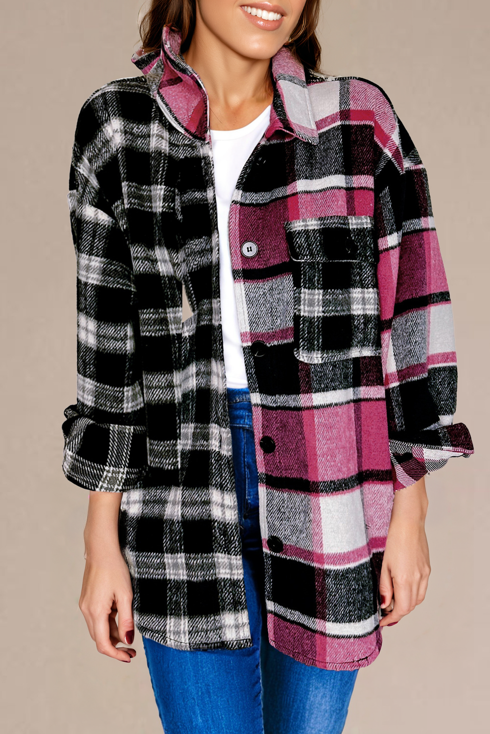 Black Plaid Colorblock Shacket