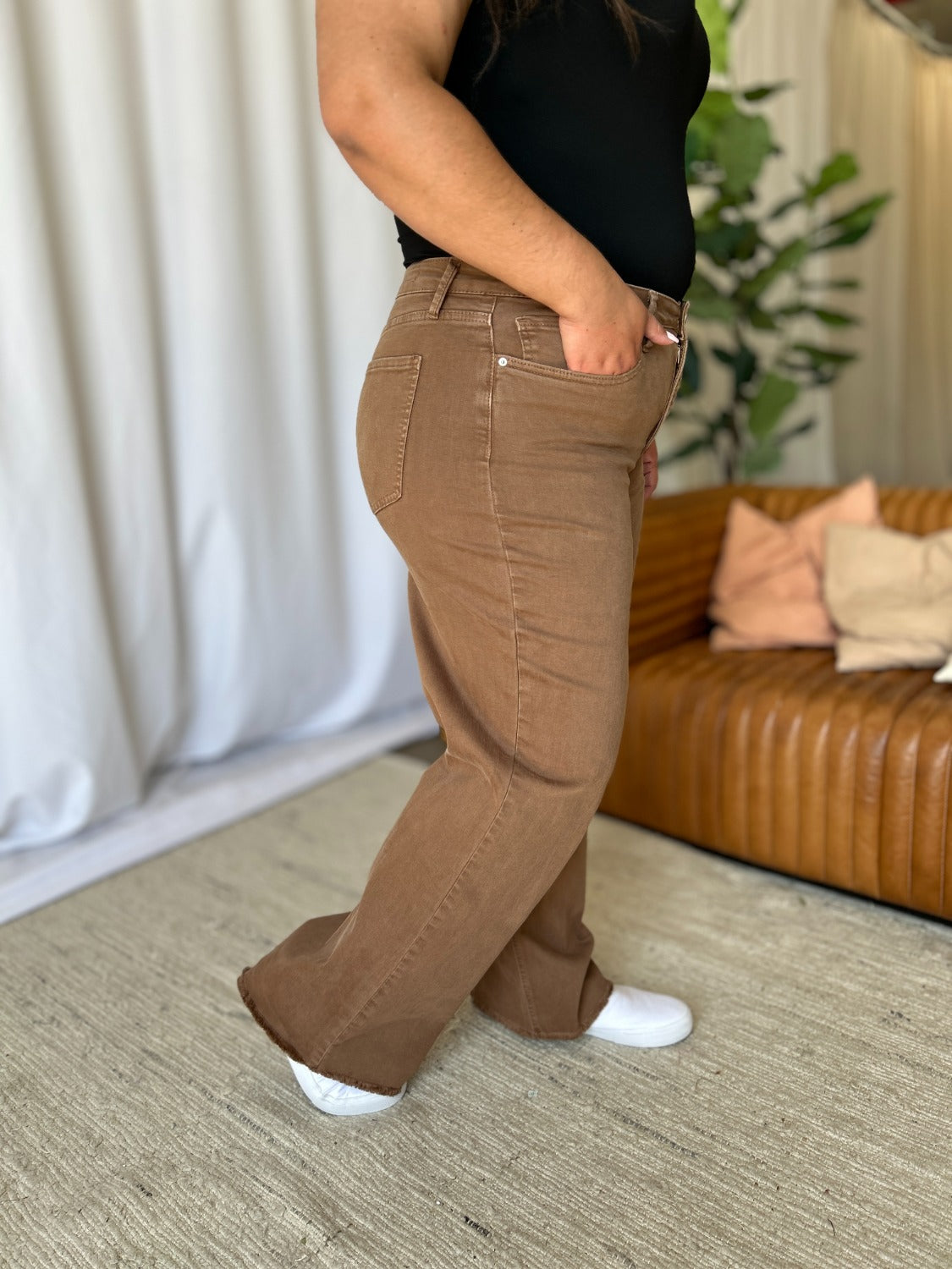 Brown Plus Size High Rise Wide Leg Jeans