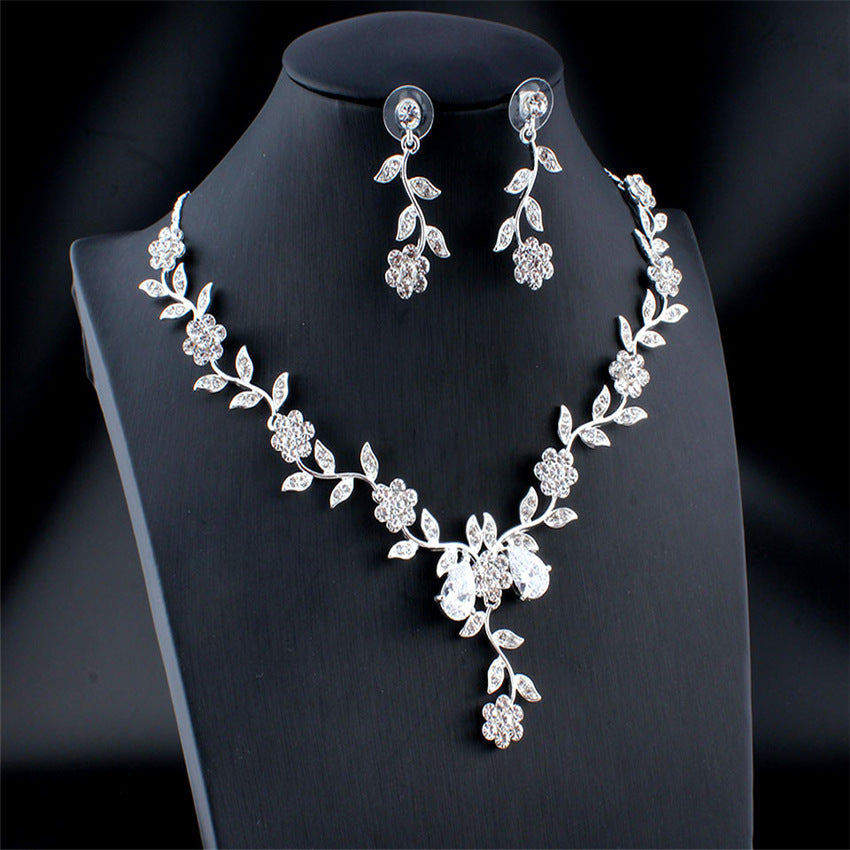 Floral Rhinestone Necklace Earring Sets