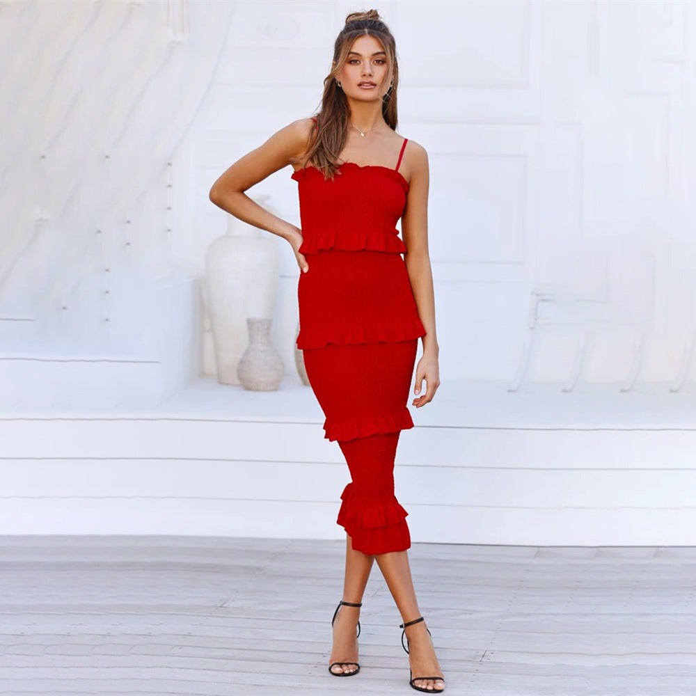 Strappy Tiered Pleated Maxi Dress