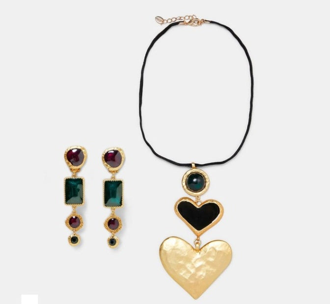 Exaggerated Heart Earrings and Necklace