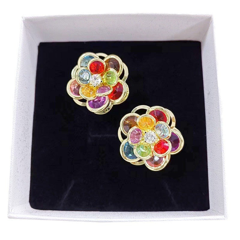 3D Multi Glass Stone Stud Earrings