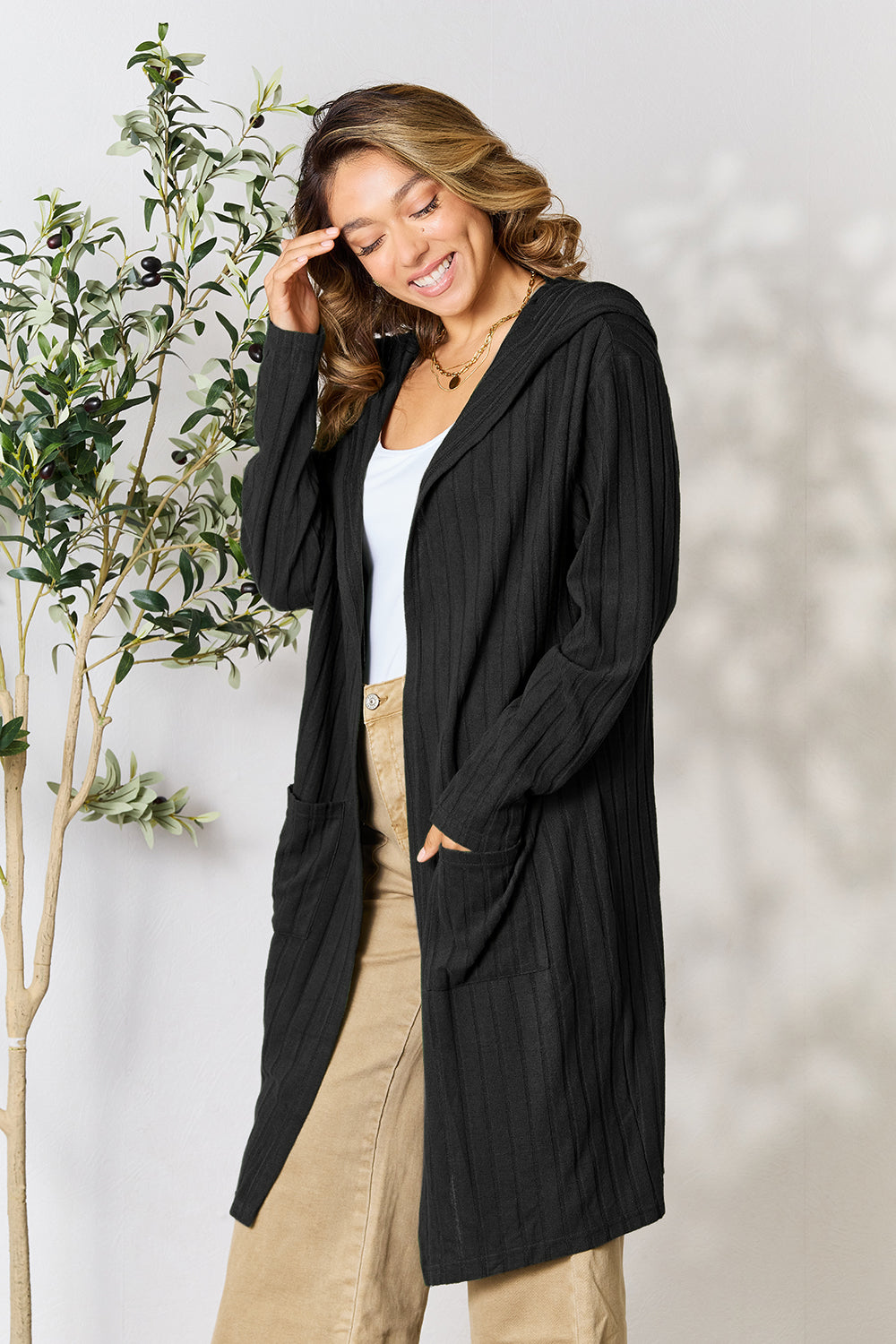 Plus Size Long Hooded Sweater Cardigan