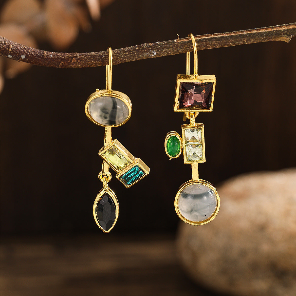 Green Geo Hook Earrings