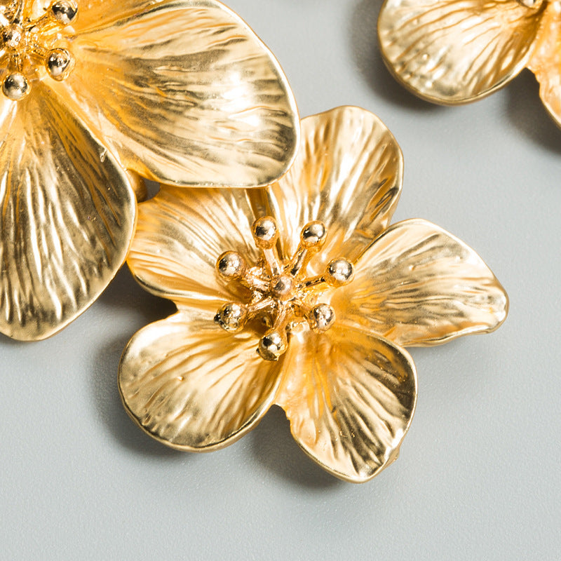 Gold Double Flower Earrings