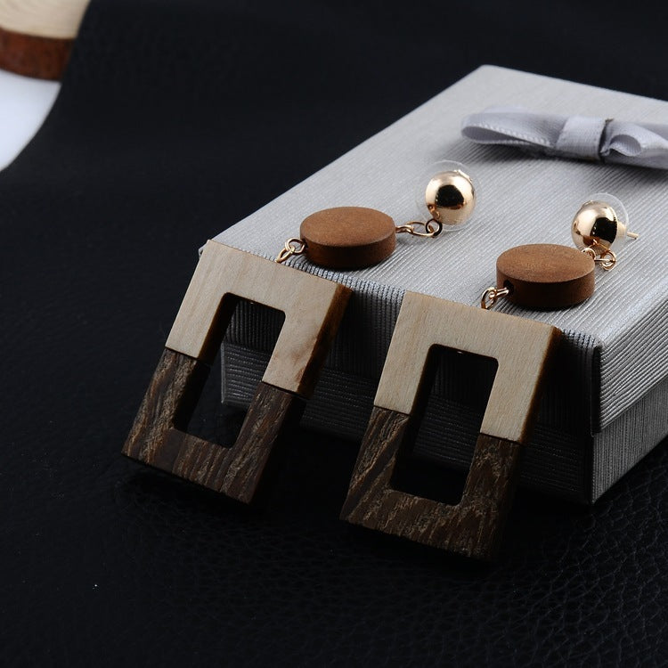 Retro Wooden Dangle Post Earrings