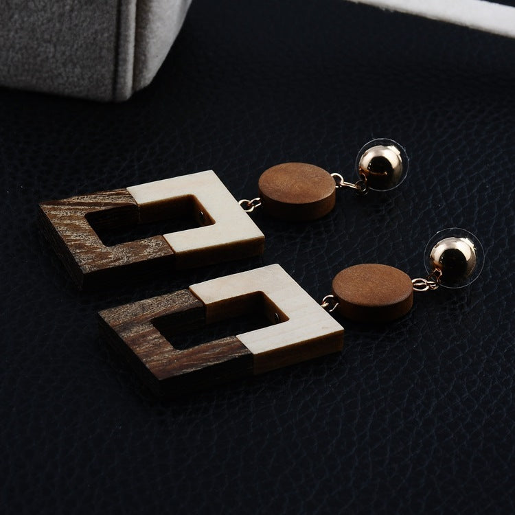Retro Wooden Dangle Post Earrings