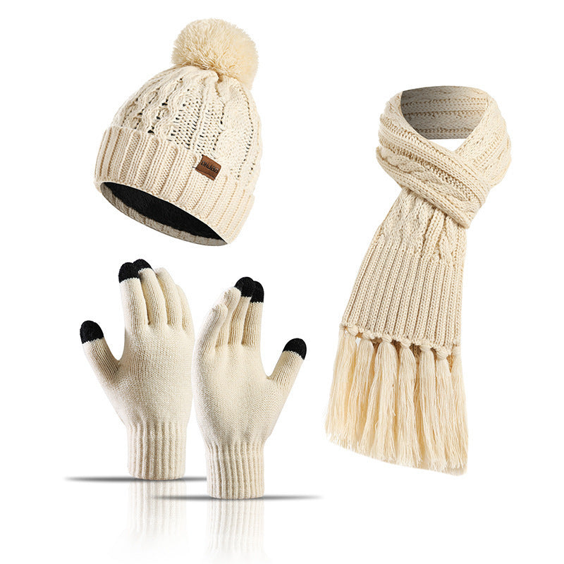 Printed Three-piece Hat Thick Scarf Touch Screen Gloves