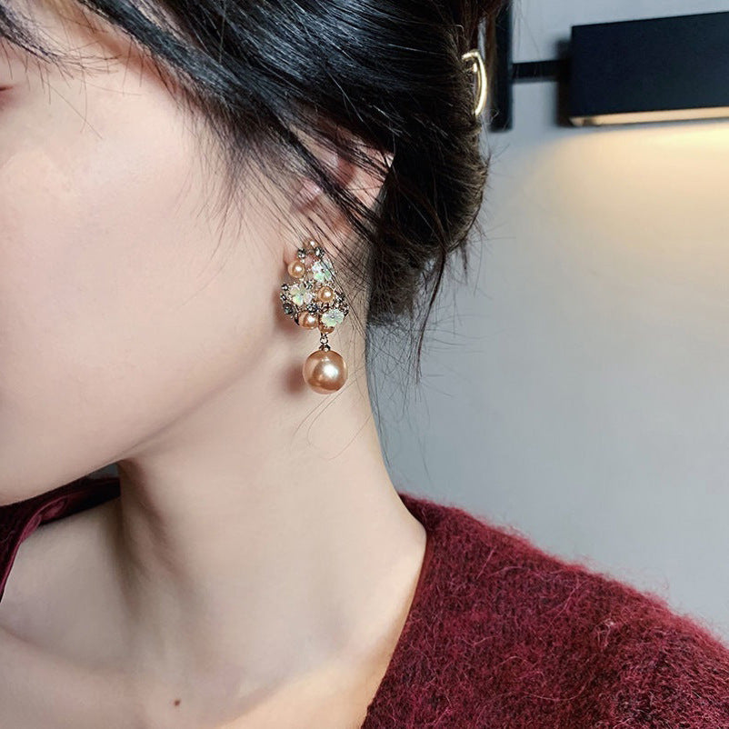French Style Drop Pearl Flower Earrings