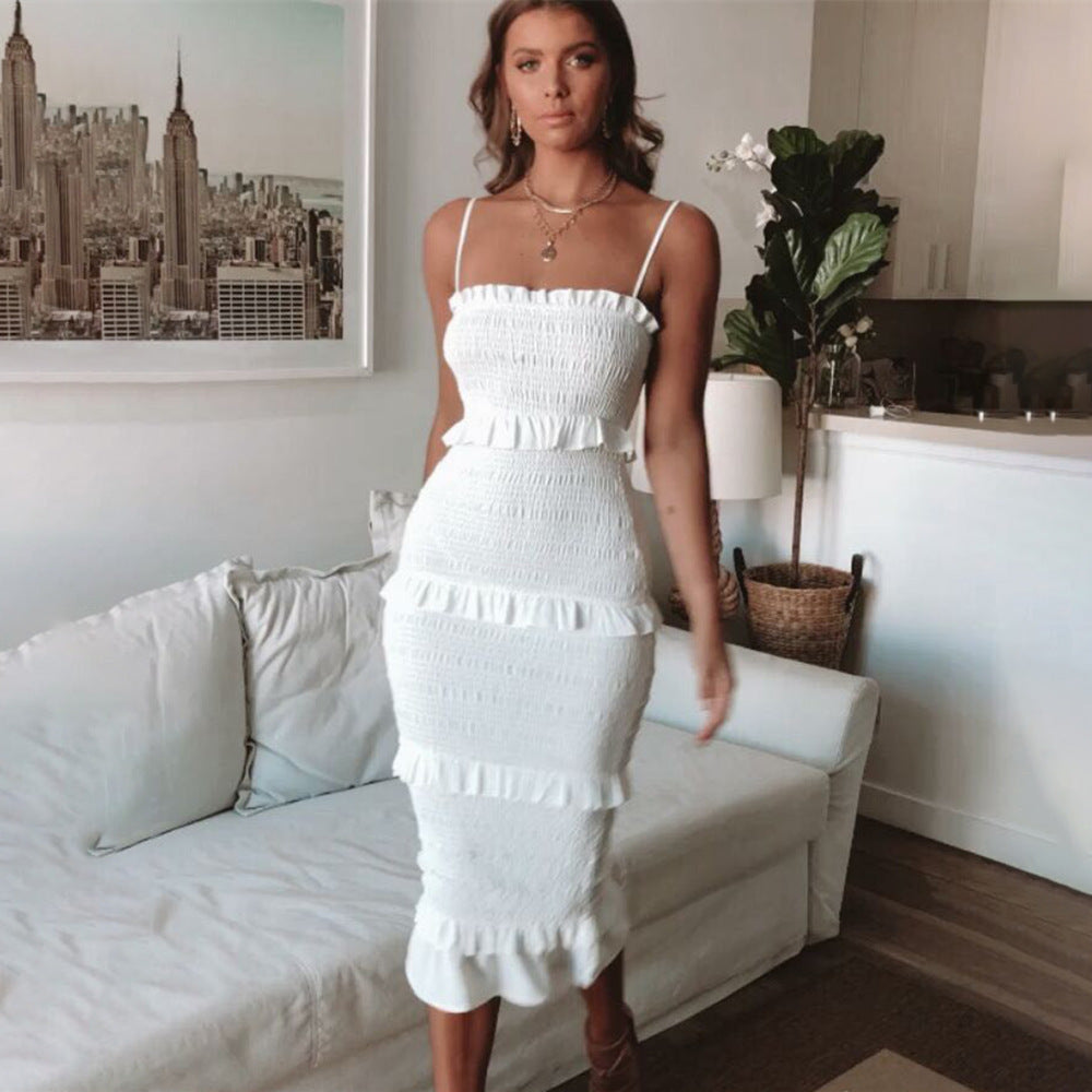 Strappy Tiered Pleated Maxi Dress