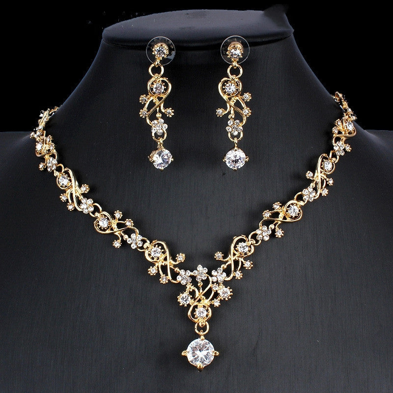 Floral Rhinestone Necklace Earring Sets