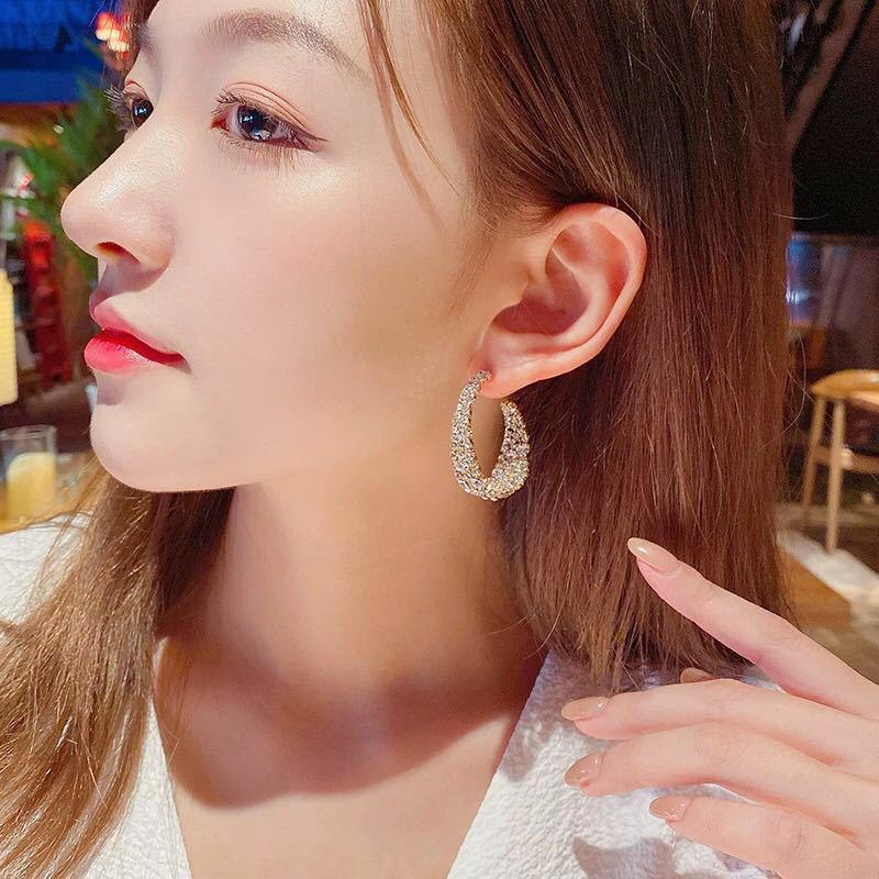 Retro Baroque Exaggerated Rhinestone Hoop Earrings