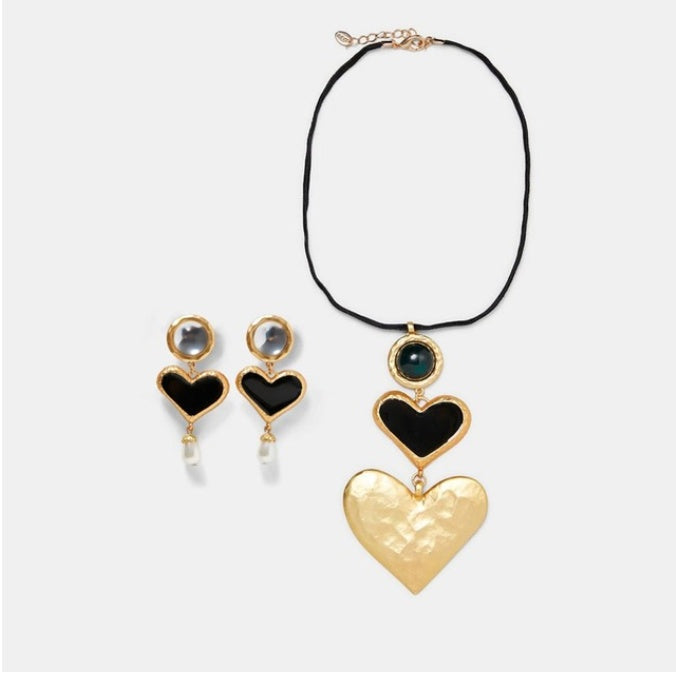 Exaggerated Heart Earrings and Necklace