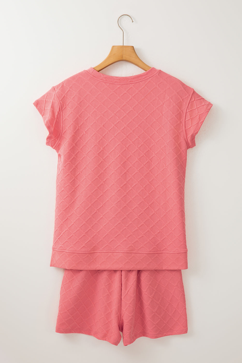 Peach Textured Tee and Drawstring Shorts Set