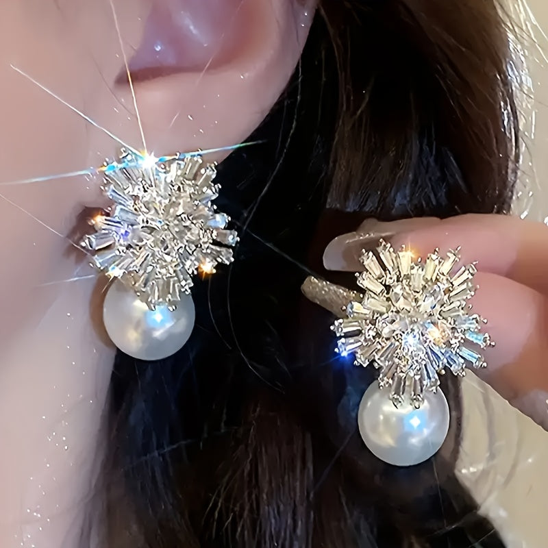 High-End Zircon Pearl Snowflake Earrings