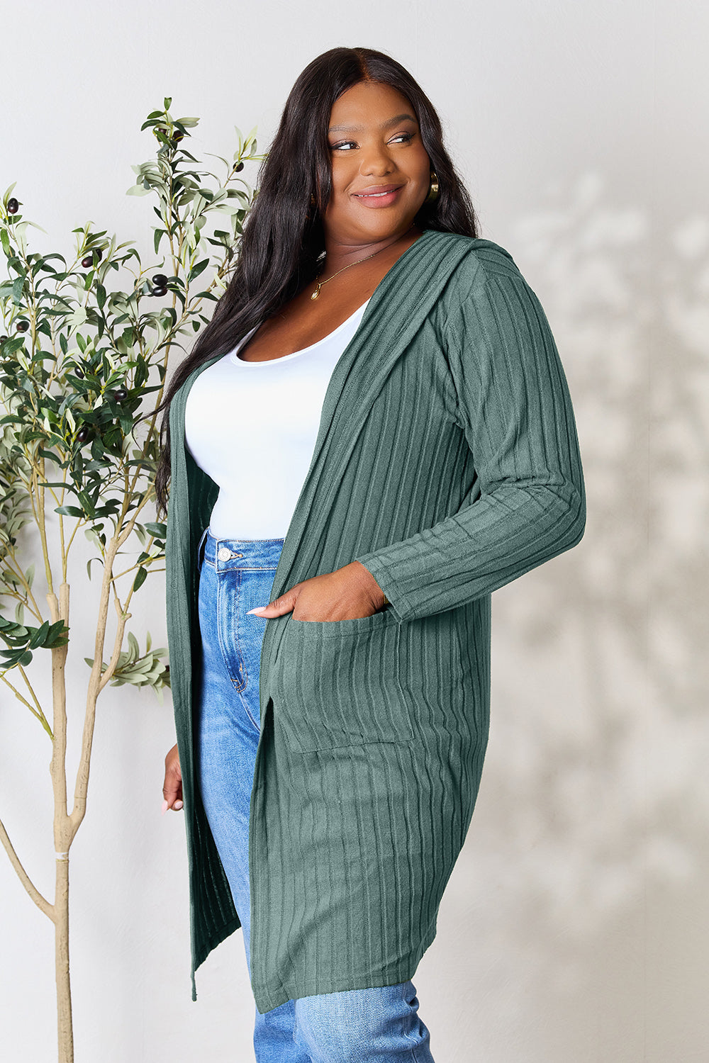 Plus Size Long Hooded Sweater Cardigan