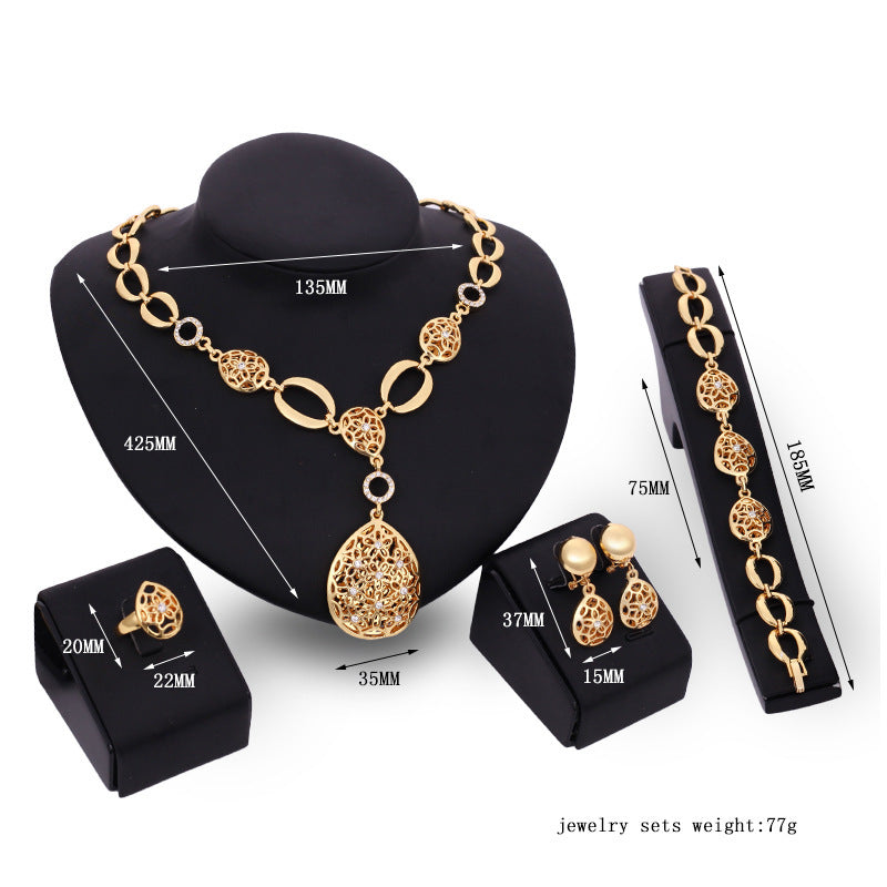 Teardrop Goldtone Rhinestone 4pc Statement Jewelry Set