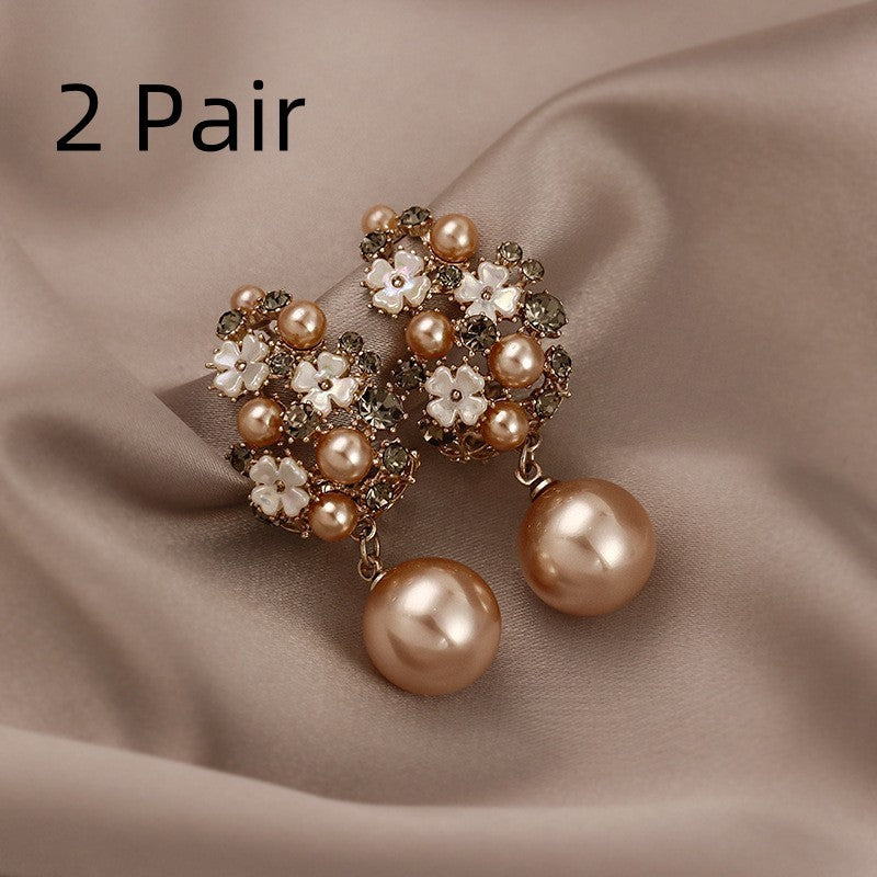 French Style Drop Pearl Flower Earrings
