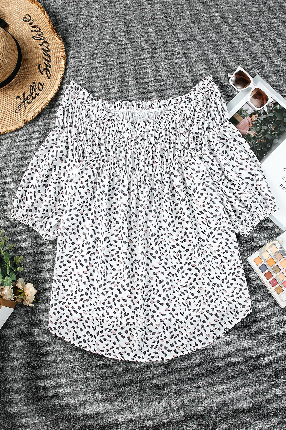 Leopard Plus Size Off Shoulder Half Sleeve Blouse