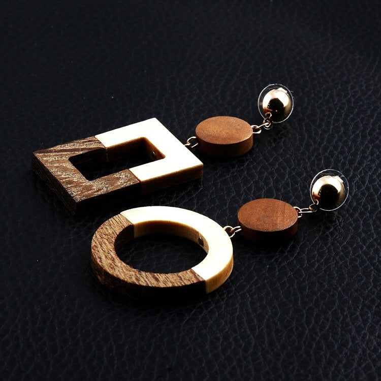 Retro Wooden Dangle Post Earrings