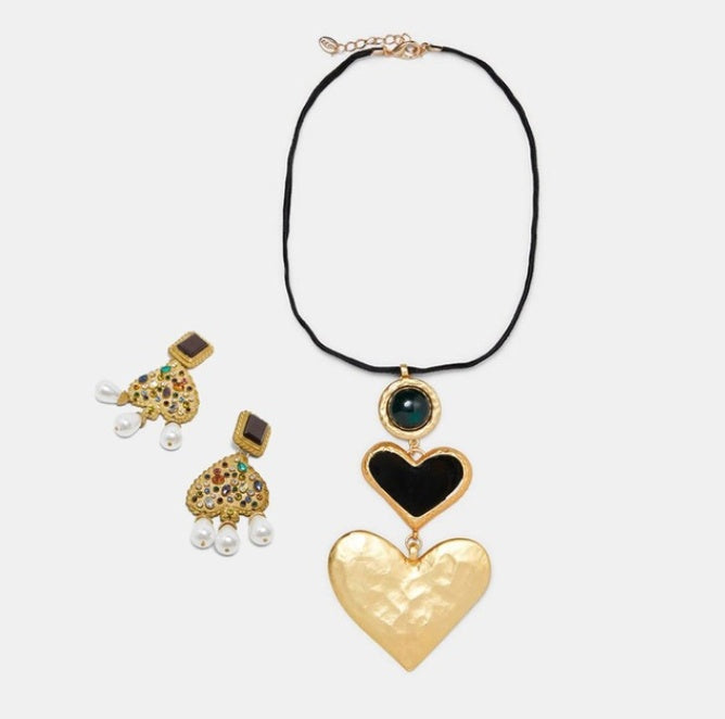 Exaggerated Heart Earrings and Necklace