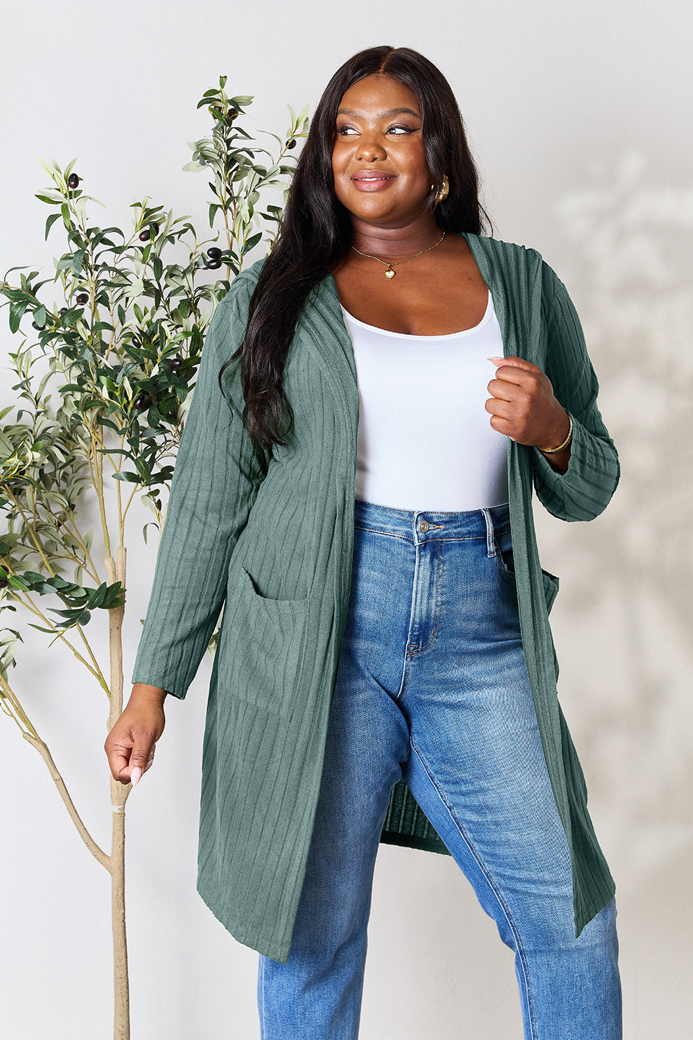Plus Size Long Hooded Sweater Cardigan