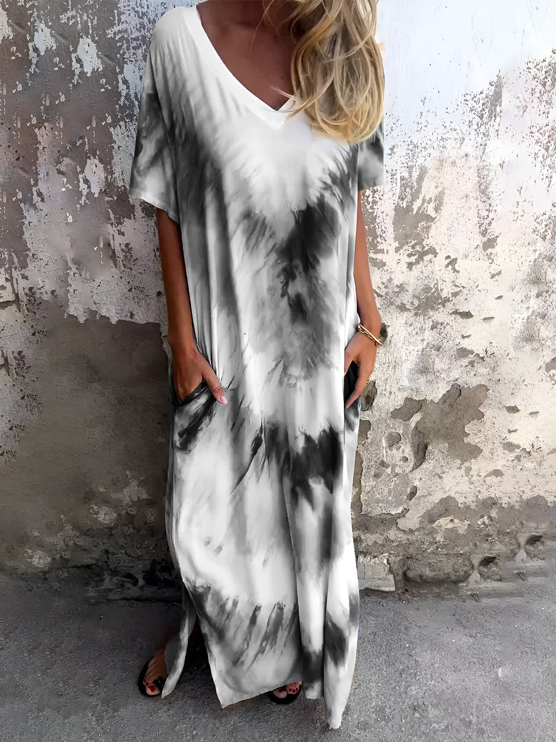 Tie-Dye Short Sleeve Lounge Maxi Dress