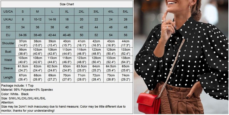 Chiffon Polka Dot Long Puff Sleeve Blouse