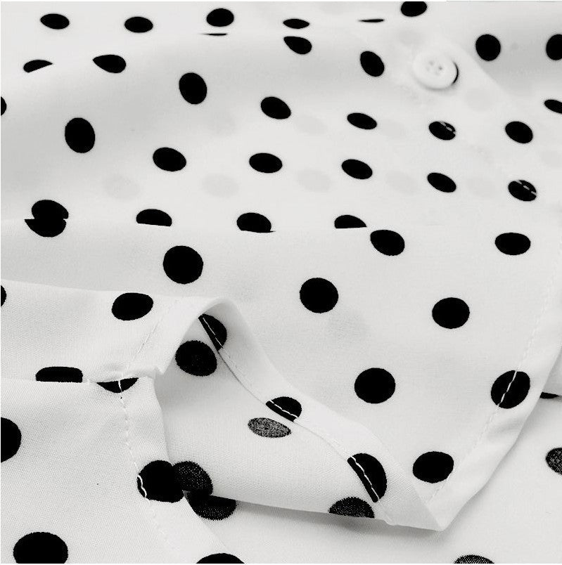 Chiffon Polka Dot Long Puff Sleeve Blouse