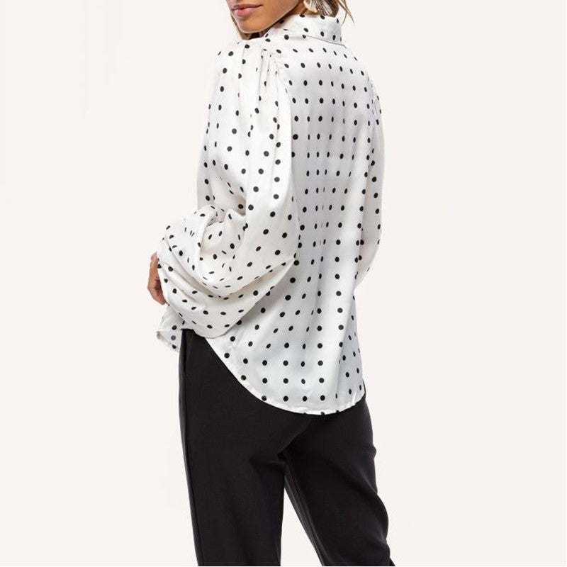 Chiffon Polka Dot Long Puff Sleeve Blouse