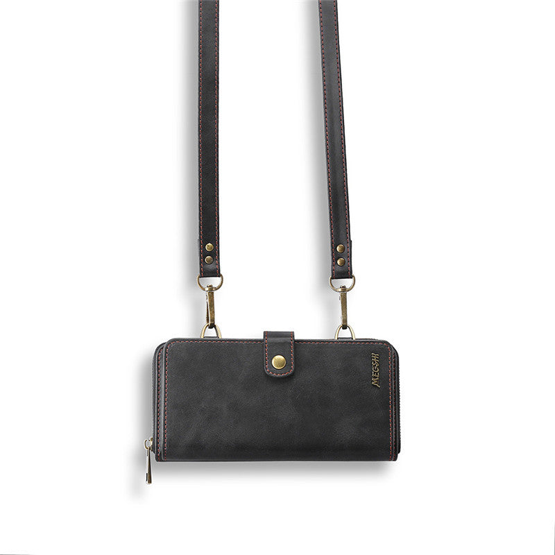 Black Detachable Wallet Phone Case with Shoulder Strap