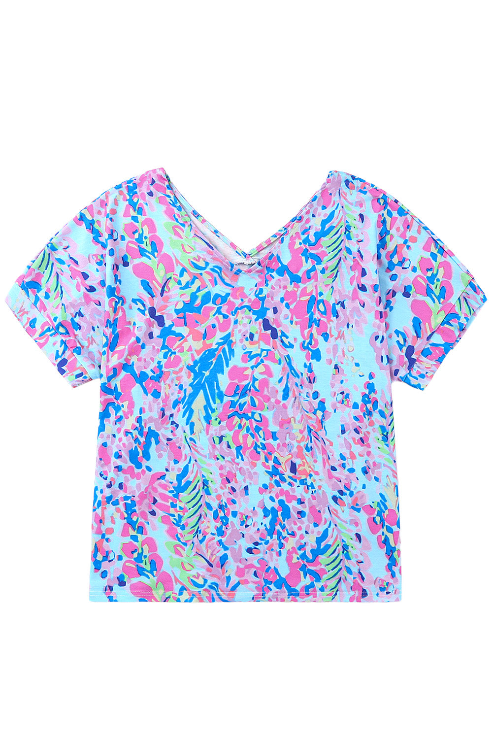 Multicolor Printed 3/4 Sleeve Split Neck Plus Size Tunic Top