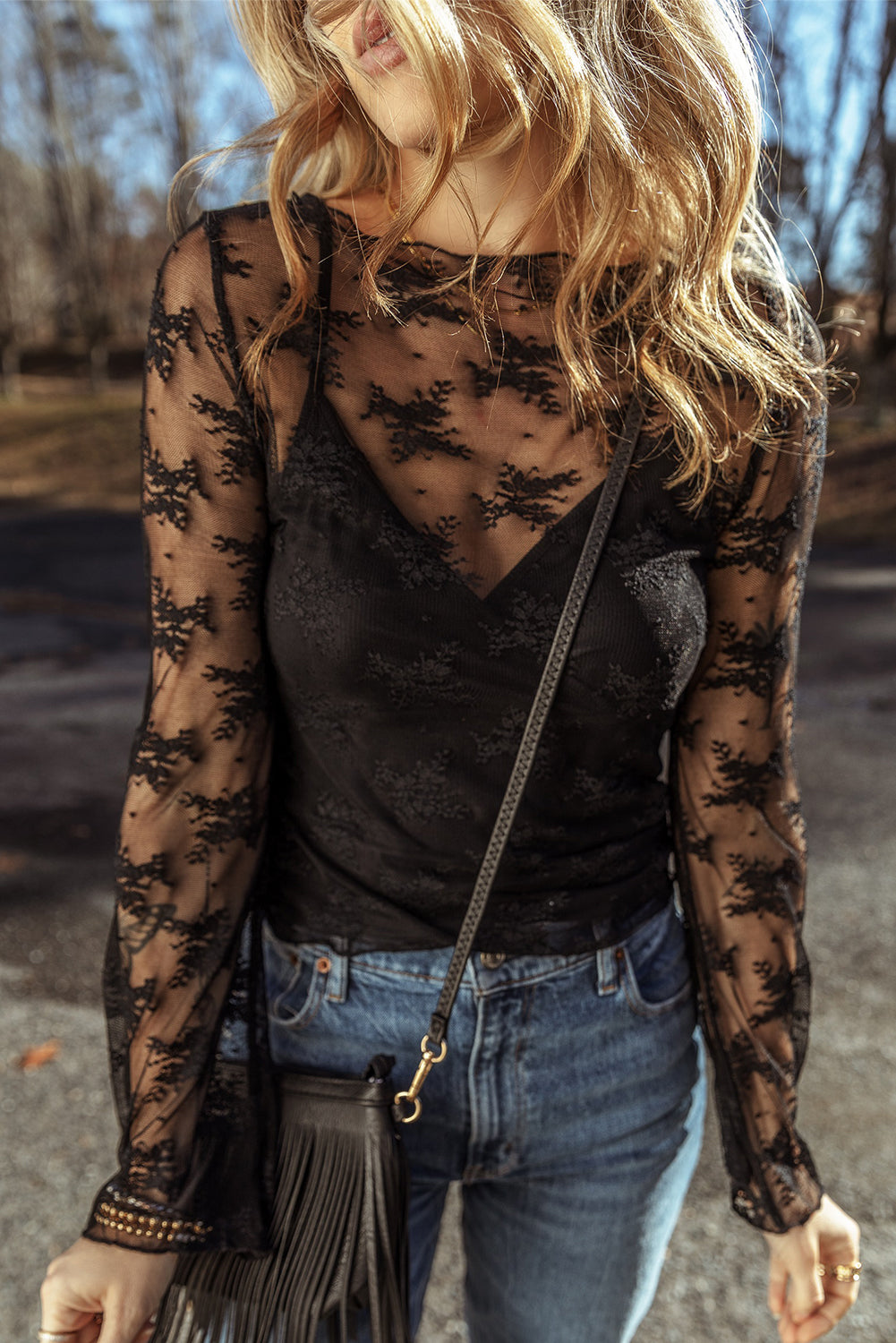 Black Lace Long Sleeve Top