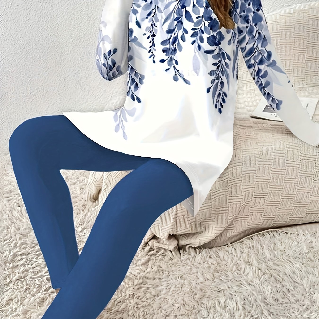 Blue Floral Two-piece Pants Set