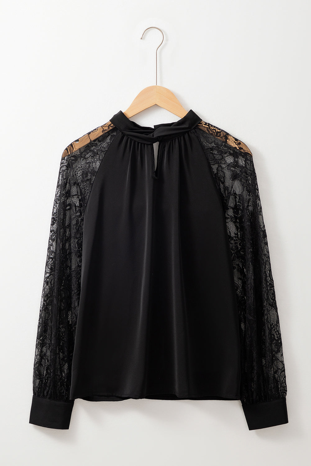 Black Lace Raglan Sleeve Blouse