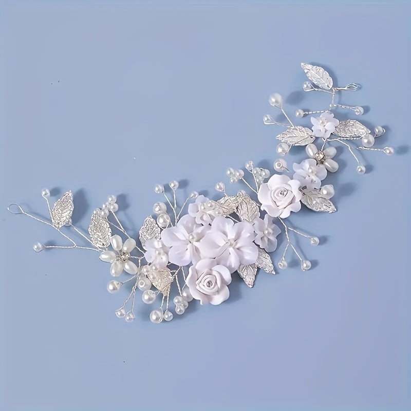 Bride Floral Pearl Rhinestone Hair Band