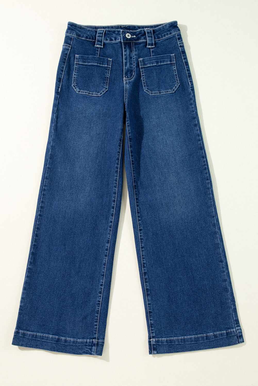 Blue Wide Leg Pocketed High Waist Jeans