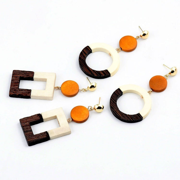 Retro Wooden Dangle Post Earrings
