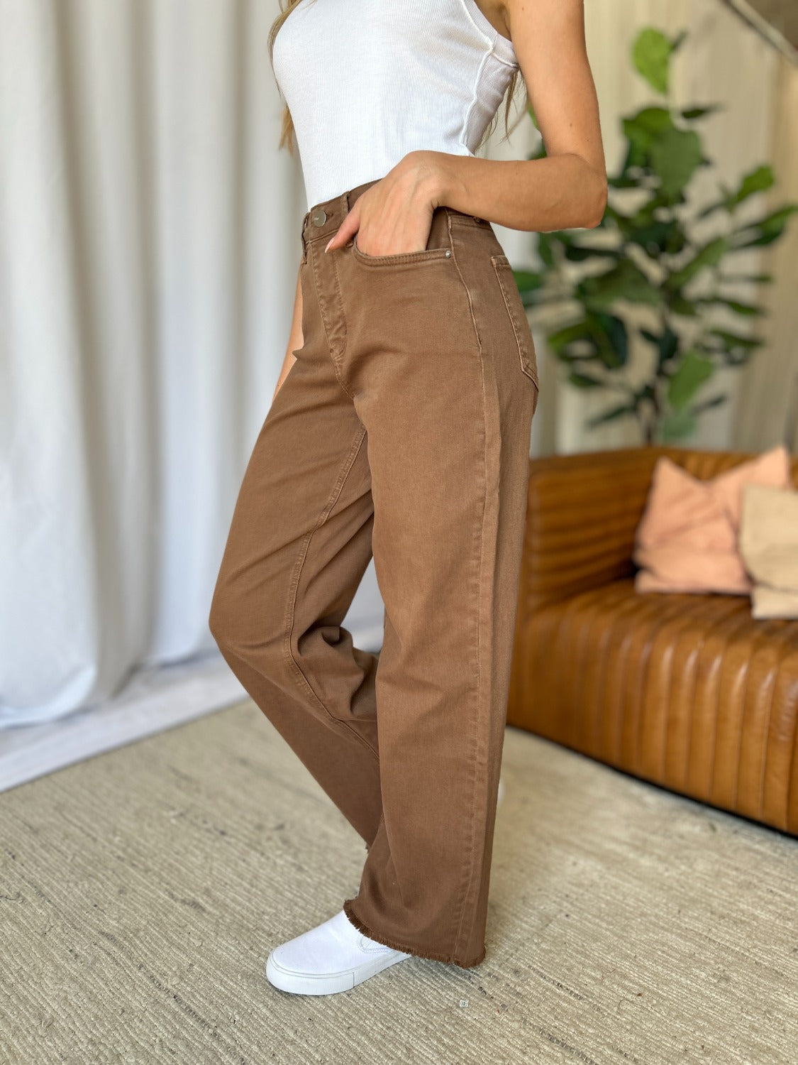 Brown Plus Size High Rise Wide Leg Jeans