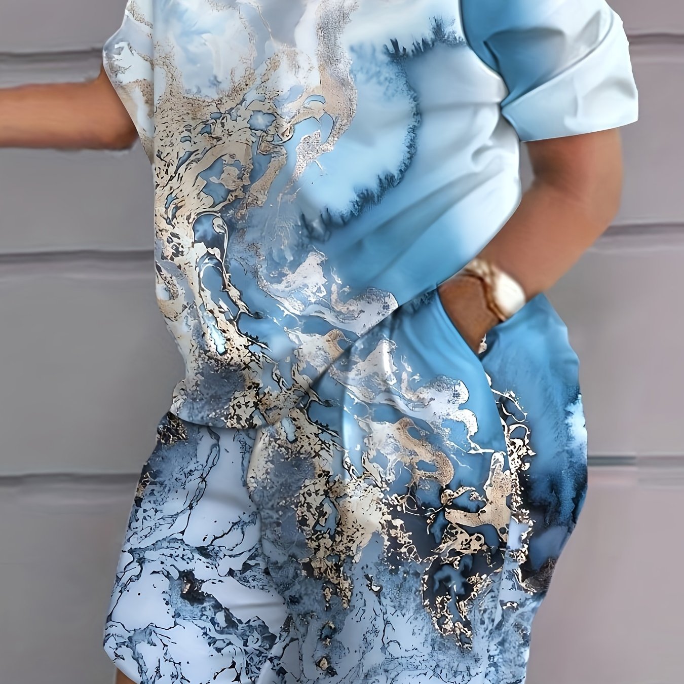 Women's Blue Abstract Print Shorts Set