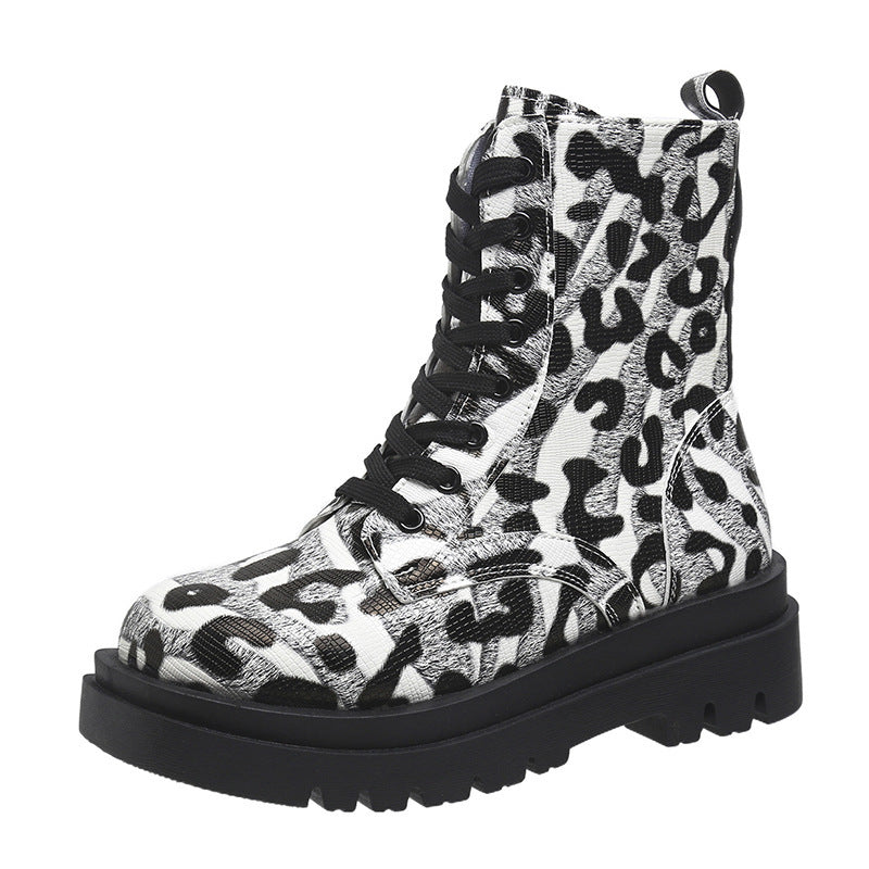 Black & White Leopard Print Platform Boots