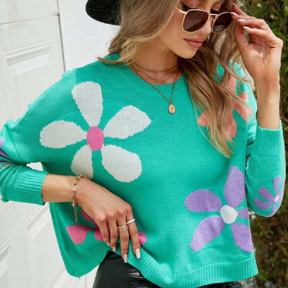 Giant Pastel Flower Pull Over Sweater