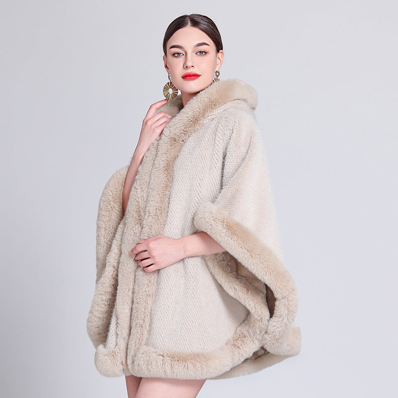 Faux Fur Collar Fleece-lined Cloak